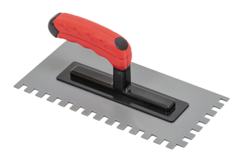 ThermoSoft recommends a heavy-duty plastic trowel for gentle mortar coverage when installing ThermoTile cable and mats, so as not to nick or damage the heating element.