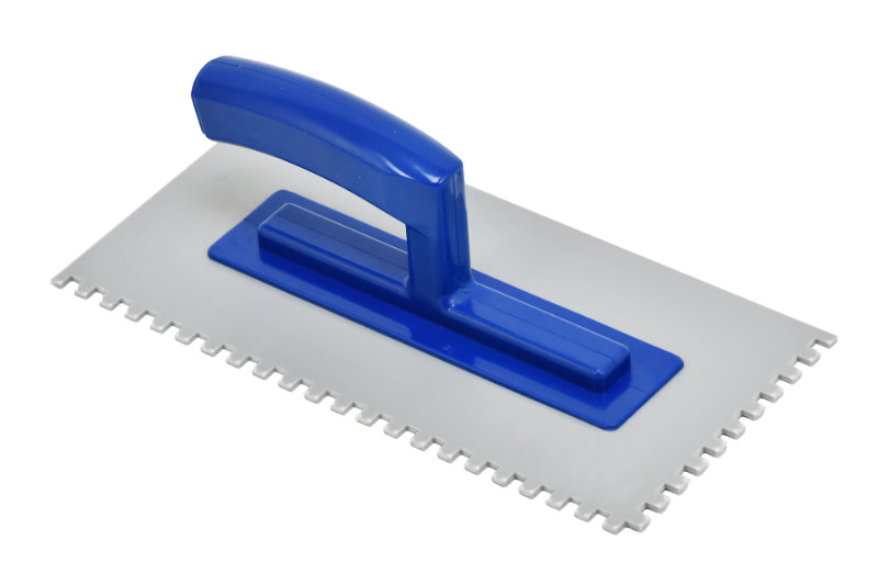 ThermoTile cable and mat installations require a plastic trowel for gentle mortar coverage over the heating elements.