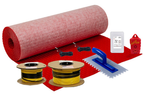 Step 1 of Installation of floor heating with ThermoTile cable on PROVA Membrane - Make sure you have the right amount of material. Step 1 of Installation of floor heating with ThermoTile cable on PROVA Membrane is to make sure you have the right amount of material first.