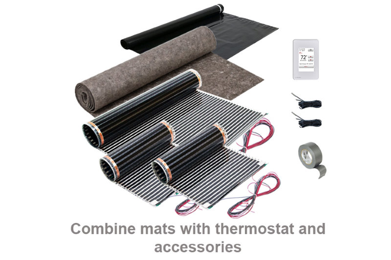ThermoFilm mats come in 1.5-foot and 3-foot widths, in many different lengths for convenient laying out and complete coverage of square footage.