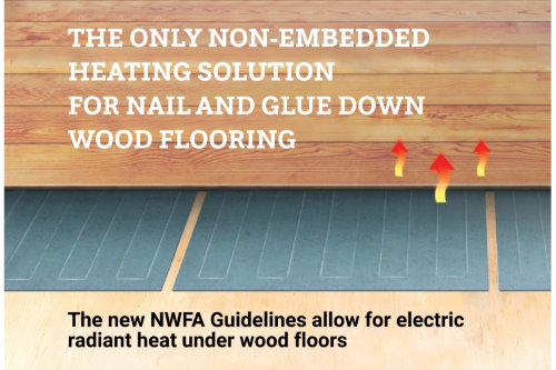 Floor heating with WarmStep mats are the only solution for heating nail and glue down wood floors that does not require embedding.